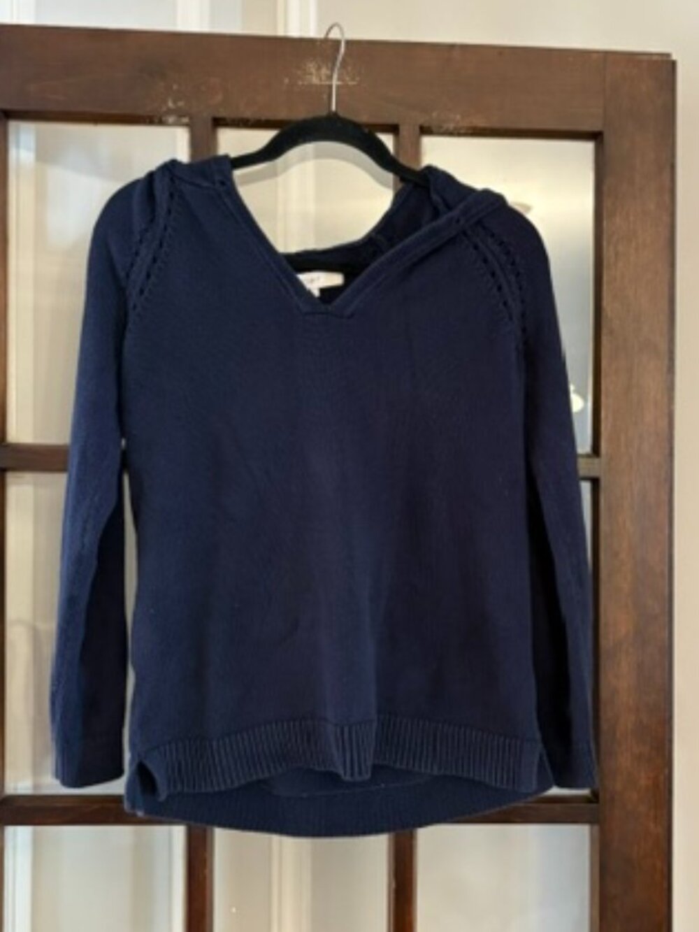 LOFT Hooded Cotton Sweater in Navy Blue, Size Small